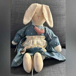 handmade vintage or primitive folk art stuffed bunny rabbit doll